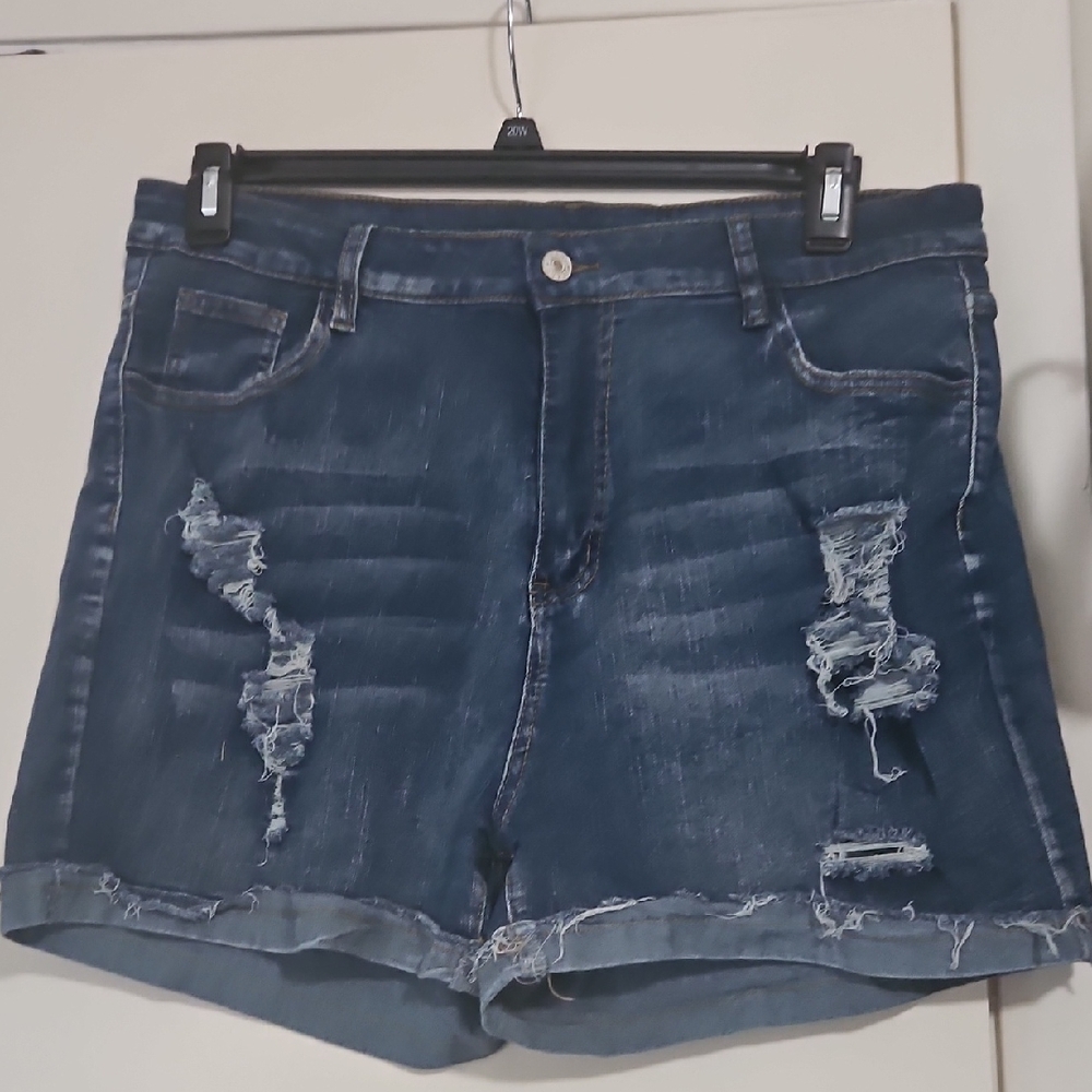 Distressed Denim Blue Shorts High-Waisted Plus Size